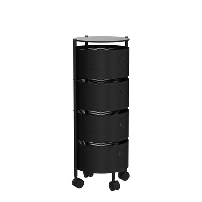 JAQ No Assembly Kitchen Storage Cart with Wheels, 4-Tier Rotating Vegetable & Onion Storage Rack, Metal Produce Organizer for Potato, Fruit and Pantry, Black