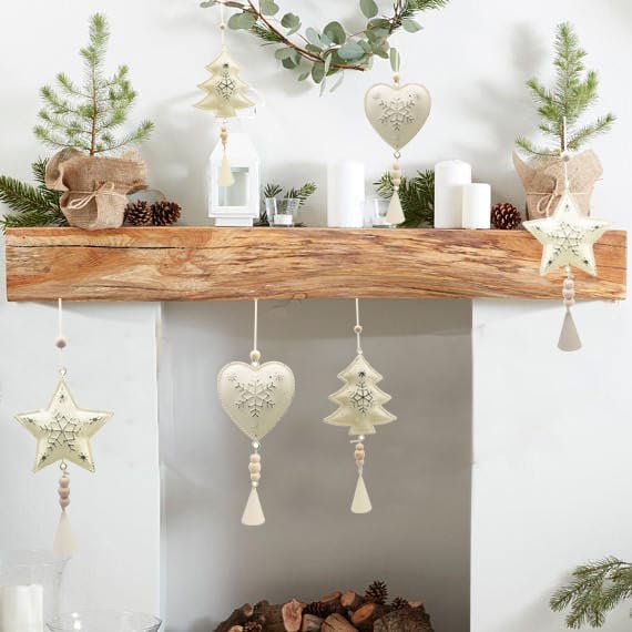 Clearance Farmhouse Ornaments White Rustic Galvanized Primitive Christmas Tree Decor 3D Pedant Chimes Hangings Home Arch Fireplace Decoration Indoor Outdoor (6 pcs Metal Farm House pedants)