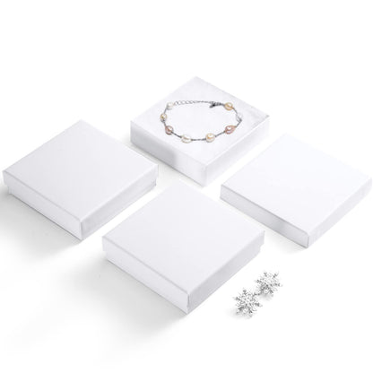 MESHA Cardboard Glossy Jewelry Gift Boxes, Cotton Filled Jewlery Box with Lids, White 3.5x3.5x1 Inch, Necklace Ring Bracelet Earring DisplayBox, Bulk Square Small Kraft Jewelry Gift Box, 96 Pieces