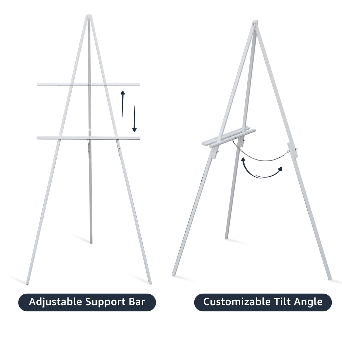 NianFeng Wooden Easel Stand for Sign, Easel Display Stand Floor for Wedding Sign with Adjustable Tray, 63-Inch, Tripod A-Frame Poster Light Duty, Welcome, Art Show & Baby Shower (White)