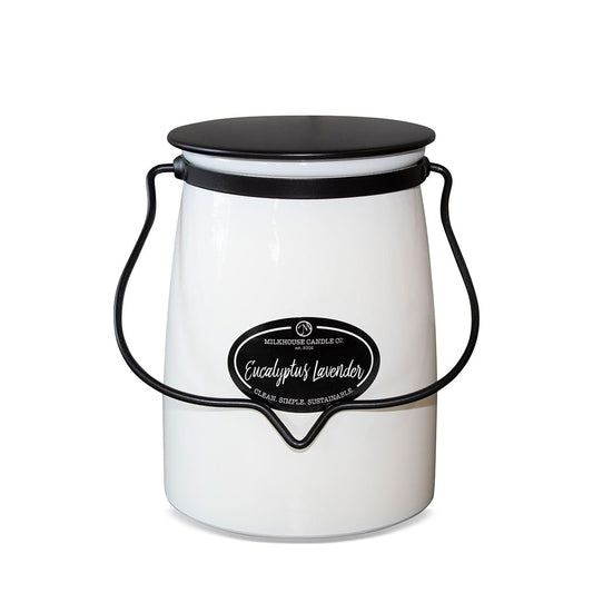 Milkhouse Candle Company Eucalyptus Lavender Soy Candle - Lavender | Eucalyptus | Soft Spice Scented - 22 oz Butter Jar with Lid, 120+ Hour Burn Time, Made in the USA