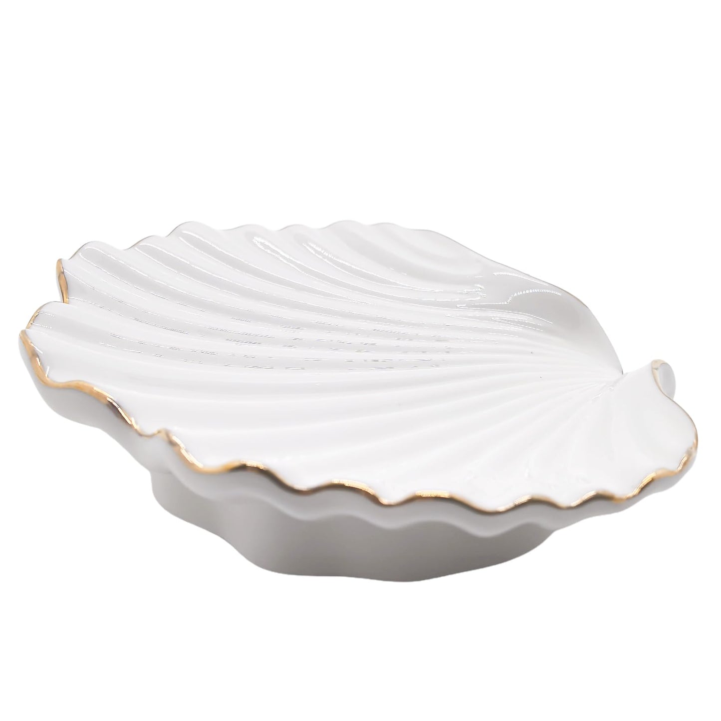 Ceramic Soap Dish Self-Draining Lotus Leaf Soap Holder Soap Saver for Bathroom,Kitchen,Sink,Bathtub(Shell White)