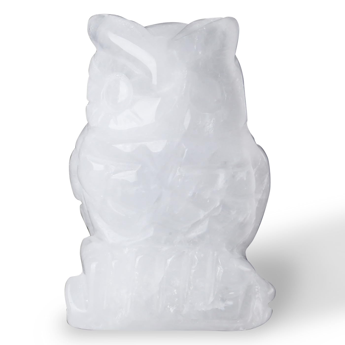 QINJIEJIE 2" Clear Quartz Crystals Owl Decor Stone Figurines Gemstone Sculpture Home Reiki White Owls Statue Cute Room Desk Collectible Gift for Women