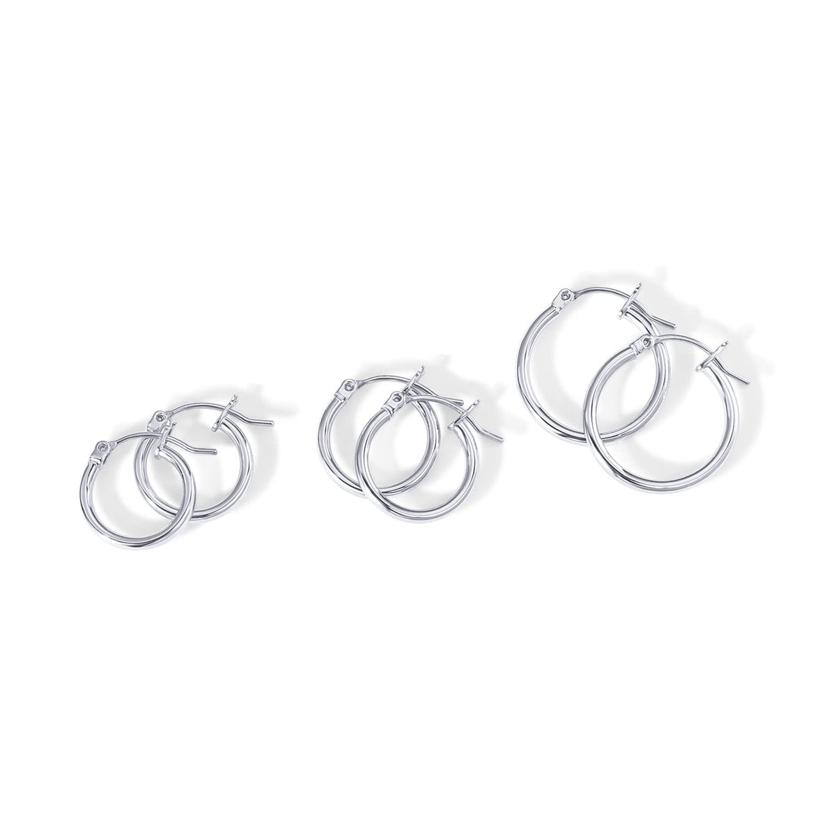 PAVOI Rhodium Plated 925 Sterling Silver Posts Small Hoop Earrings for Women - Trendy Thin Huggie Piercing Pack - Three Pair Earscape Gold Hoop Earring Set