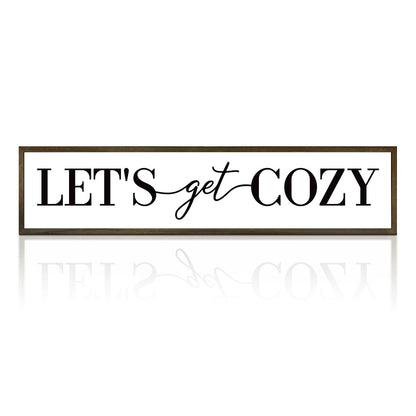 Let's Get Cozy Sign, Framed Wood Sign for Housewarming Gift, Farmhouse Country Wall Signs, Home Wall Decor Wood Framed, Wooden Box Sign Desk Décor, Tiered Tray Decor, Cozy Wall Art