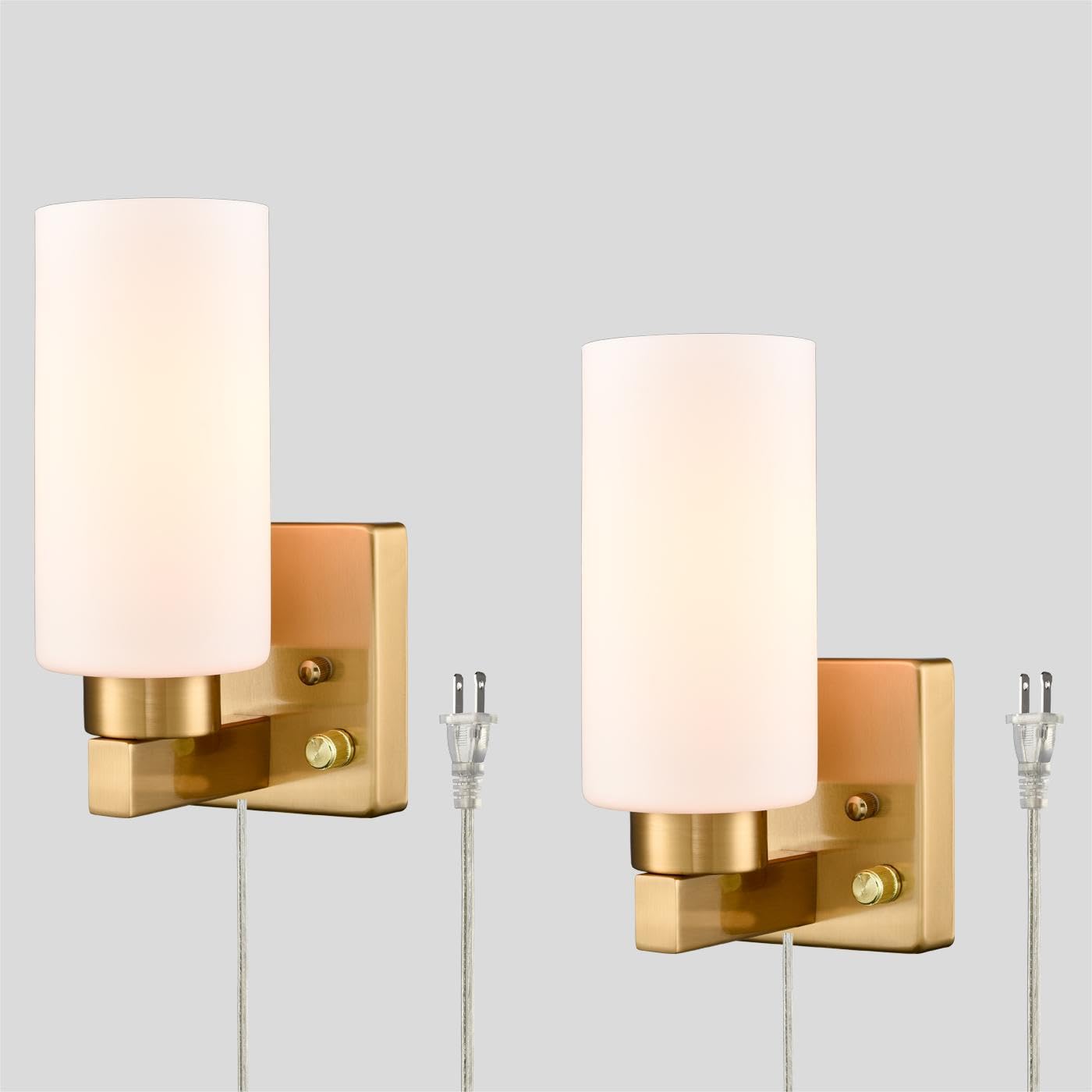 DEYNITE Modern Plug in & Hardwired Wall Sconce Brass Bathroom Vanity Light