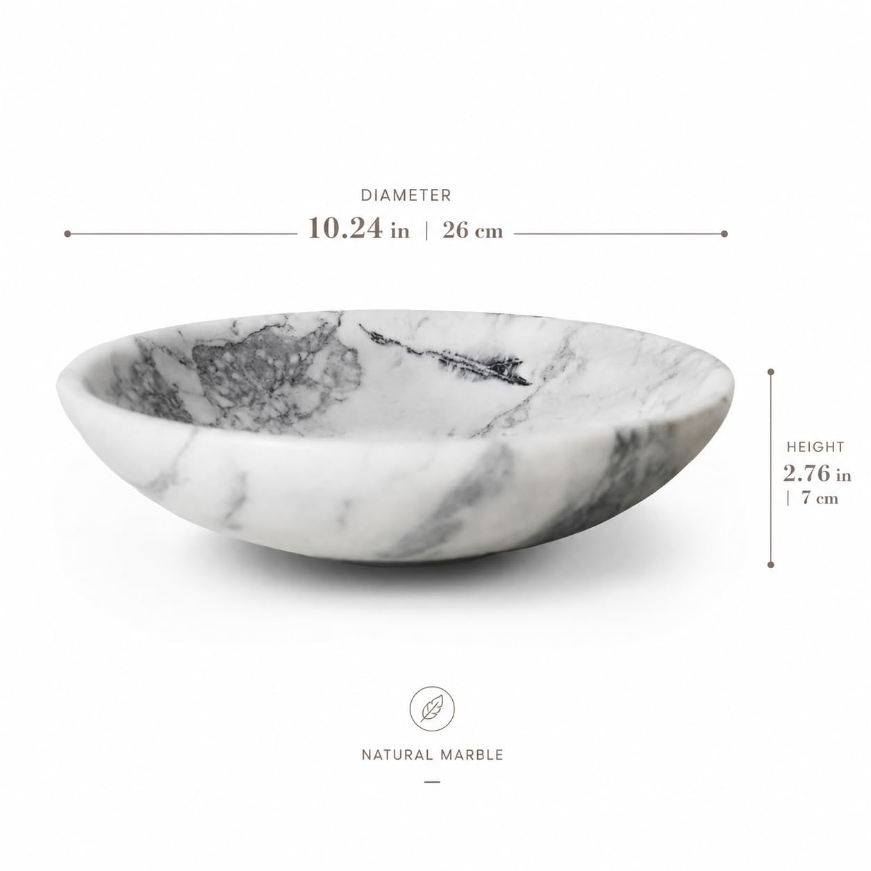 KROUJITY Marble Decorative Bowl Large White, Handcrafted Natural White-Grey Stone Bowl for Home Decor, 11" Large Entryway Bowl for Key, Coffee Table Bowl, Marble Fruit Bowl for Centerpiece