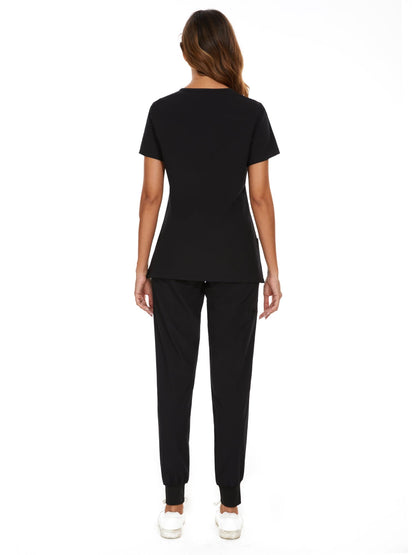 COZYFIT Scrubs for Women Set - Stretch V-Neck Scrub Top & Jogger Pant with 8 Pockets, Yoga Waistband, Anti Wrinkle, Slim Fit Women Scrubs
