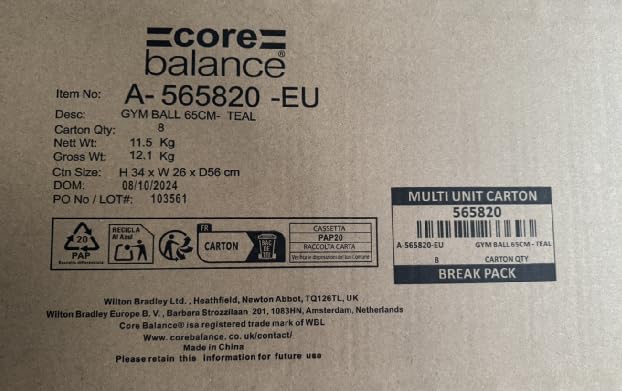 Core Balance Anti Burst Gym Ball, 45-85cm With Hand Pump (65cm, Teal)