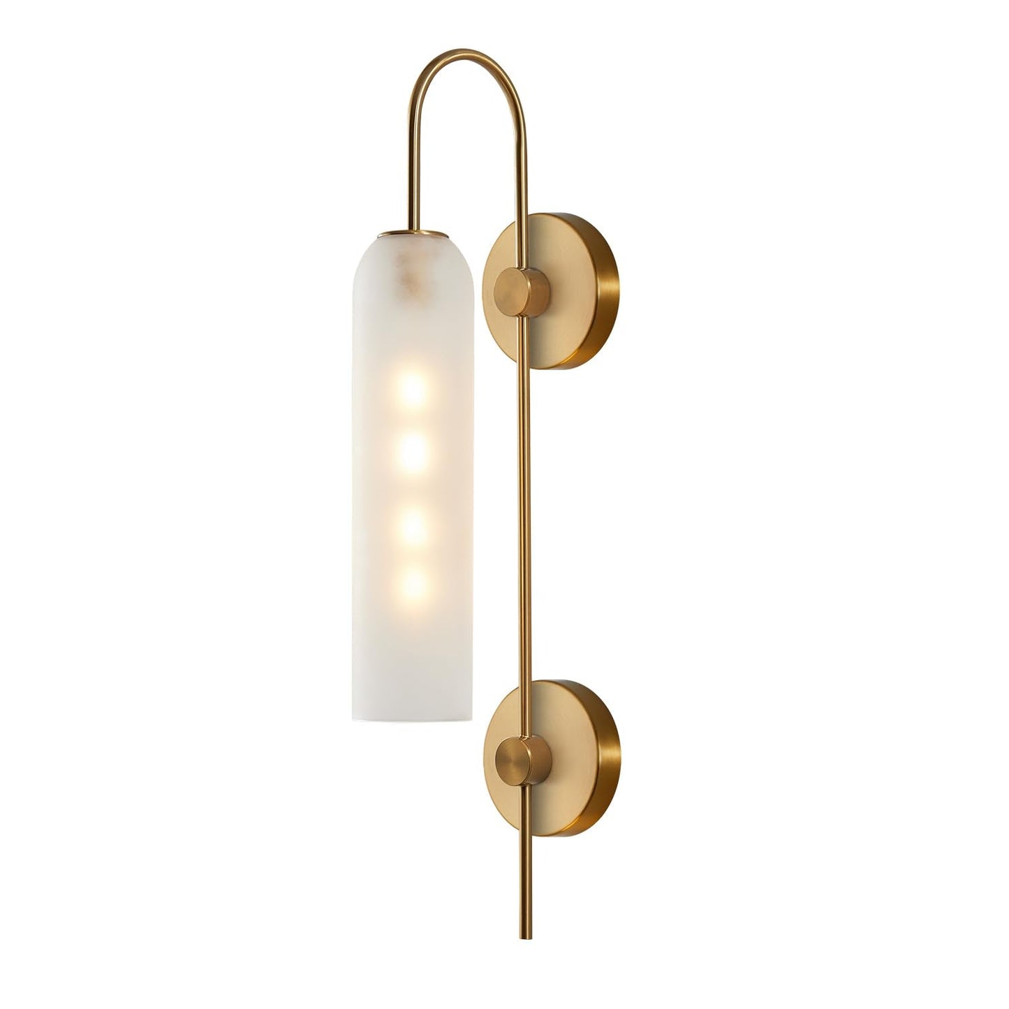 BOKT Mid Century Modern 1-Light Wall Mounted Light Brushed Gold Metal Wall Sconce Lighting Minimalist Anti Brass Wall Sconce Lamp White Glass Bathroom Vanity Light Fixture (White)