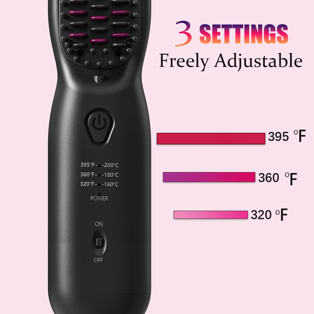 Hair Straightener Brush Dense Bristles Straightening Brush for Women Comb Quick Temperature Adjustment and Auto-Off Hair Accessories for Thick Curly Hair (Black)
