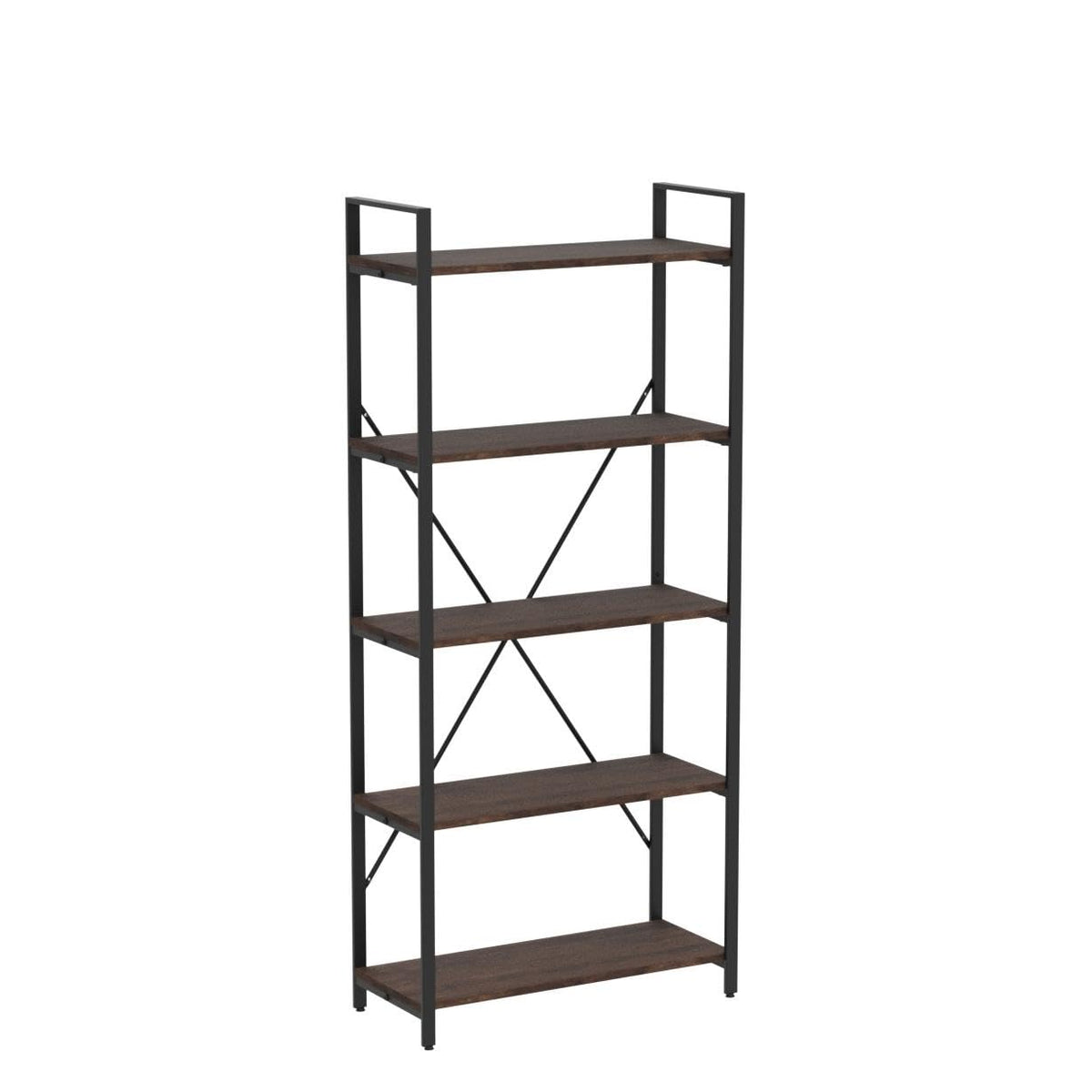BON AUGURE Industrial Bookshelf, Etagere Bookcases and Book Shelves 5 Tier, Rustic Wood and Metal Shelving Unit (Rustic Oak)