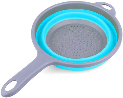 Kitchen Foldable Silicone Strainer Colanders, Collapsible Colanders with Handles, Space-Saver Folding Strainer Colander for Draining Pasta, Vegetable (Blue)
