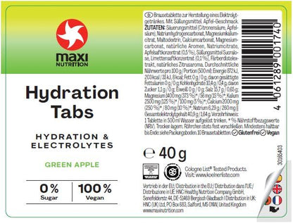 MaxiNutrition Hydration tabs, Green Apple, Zero Sugar| Effervescent Electrolyte Tablets| for Improved Hydration and Recovery | Suitable for Vegans and Vegetarians | 6 x 10 Tablets (6 Pack)