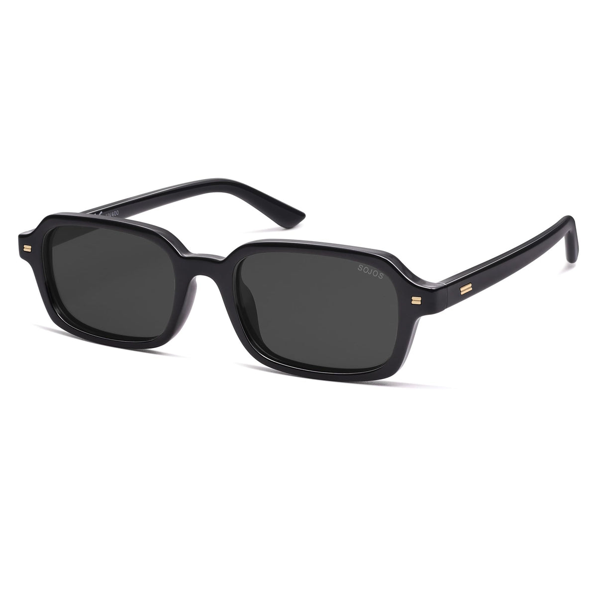 SOJOS Retro Rectangular Polarized Sunglasses Womens Mens, 80s 90s Small Trendy Slim Narrow Square Sunnies SJ2610, Black/Grey