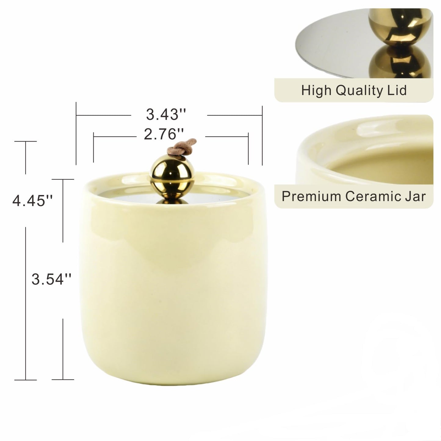 Ceramic Qtip Holder Dispenser with Gold Lids 2 Pack, Yellow Apothecary Jars Bathroom Vanity Organizer for Home Decor Bathroom Canister for Cotton Swabs, Rounds, Balls, Makeup Sponges, Bath Salts
