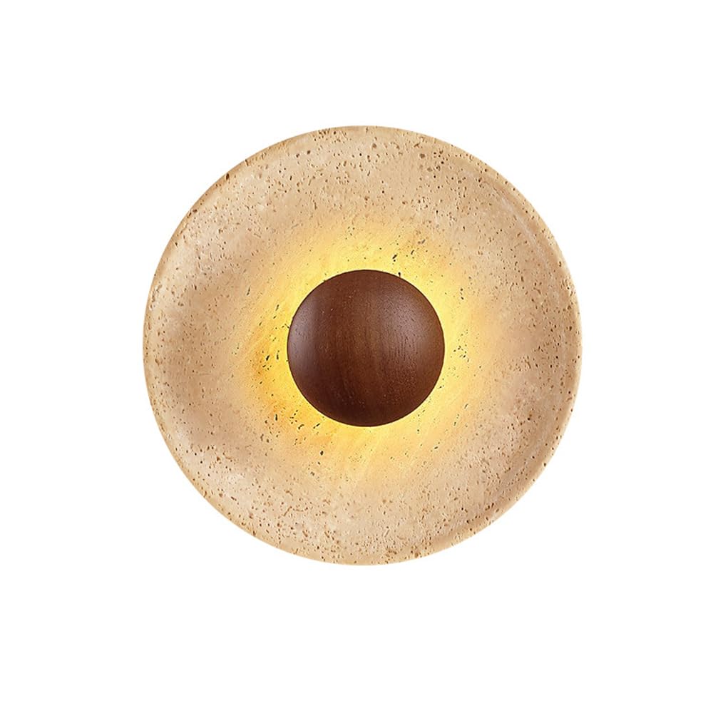WFZRXFC Wall Sconce American Retro Minimalism Wall Light Round Yellow Travertine Interior Wall Lamp 7W LED Warm Light 3000K travertine sconce Wooden Decoration Living Room Wall Lighting