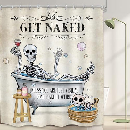 LGhtyro Funny Skull Skeleton Shower Curtain Gothic Spooky Cool Unique Hilarious Bone in Bathtub Bubbles Dog Halloween Bathroom Set 60Wx71H Inches Bath Accessories Art Home Decor Fabric 12 Pack Hooks
