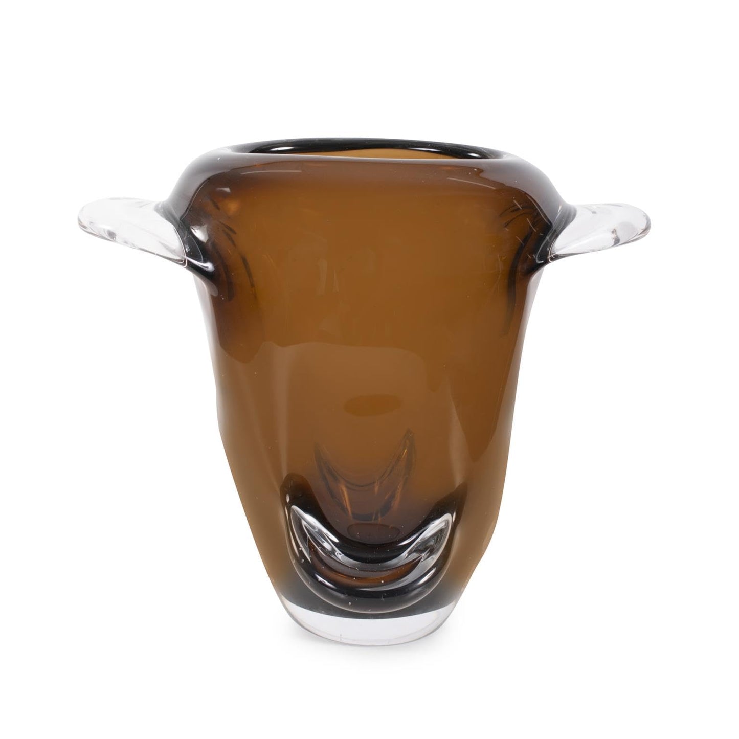 Howard Elliott Collection Smokey Umber Flared Edge Glass Vase Short, Handcrafted Amber Glass Vase with Sculpted Shape, Decorative Accent for Table, Shelf or Centerpiece, 9.875H x 12.25W x 5.875D