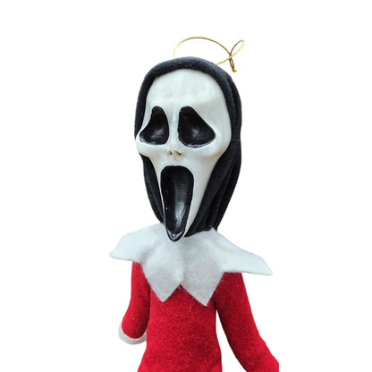 Party Monkeys Bend and Pose Creepy Ghost Masked Elf Decoration 35cm – Handmade Horror-Inspired Ornament for Christmas, Halloween & Holiday Party Décor – Spooky Collectible with Sinister Expression