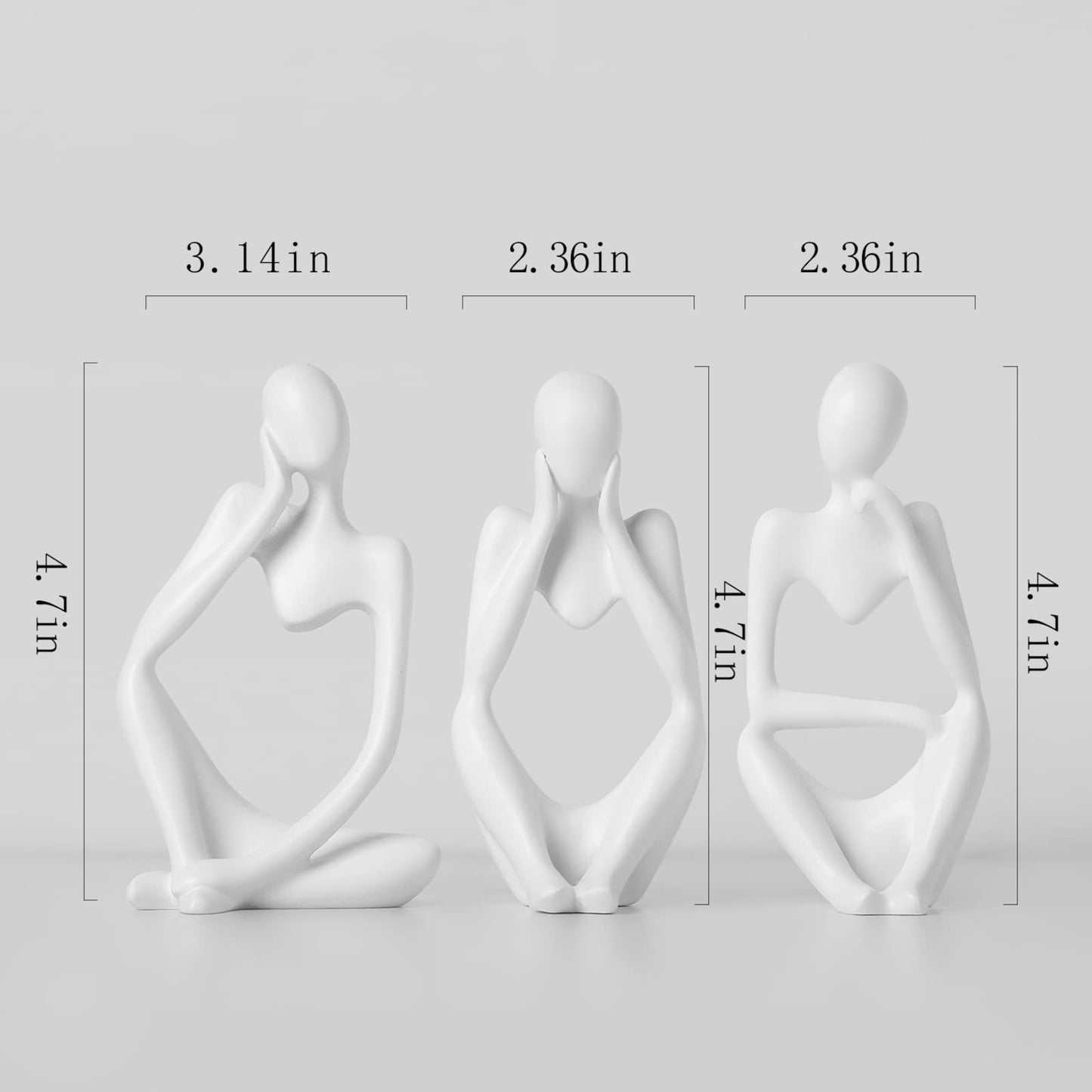 BrownLove 3pcs Decor White Thinker Statue Abstract Art Sculpture，Resin Collectible Figurines for Home Living Room Office Shelf Decoration