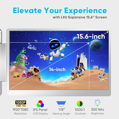 15.6" Laptop Screen Extender, FHD 1080P IPS Portable Monitor for Laptops 12~18.5 inch, Triple Screen Laptop Monitor Extender Display, Plug & Play with USB-C HDMI for Windows/MacBook/PS5/Switch/PS4