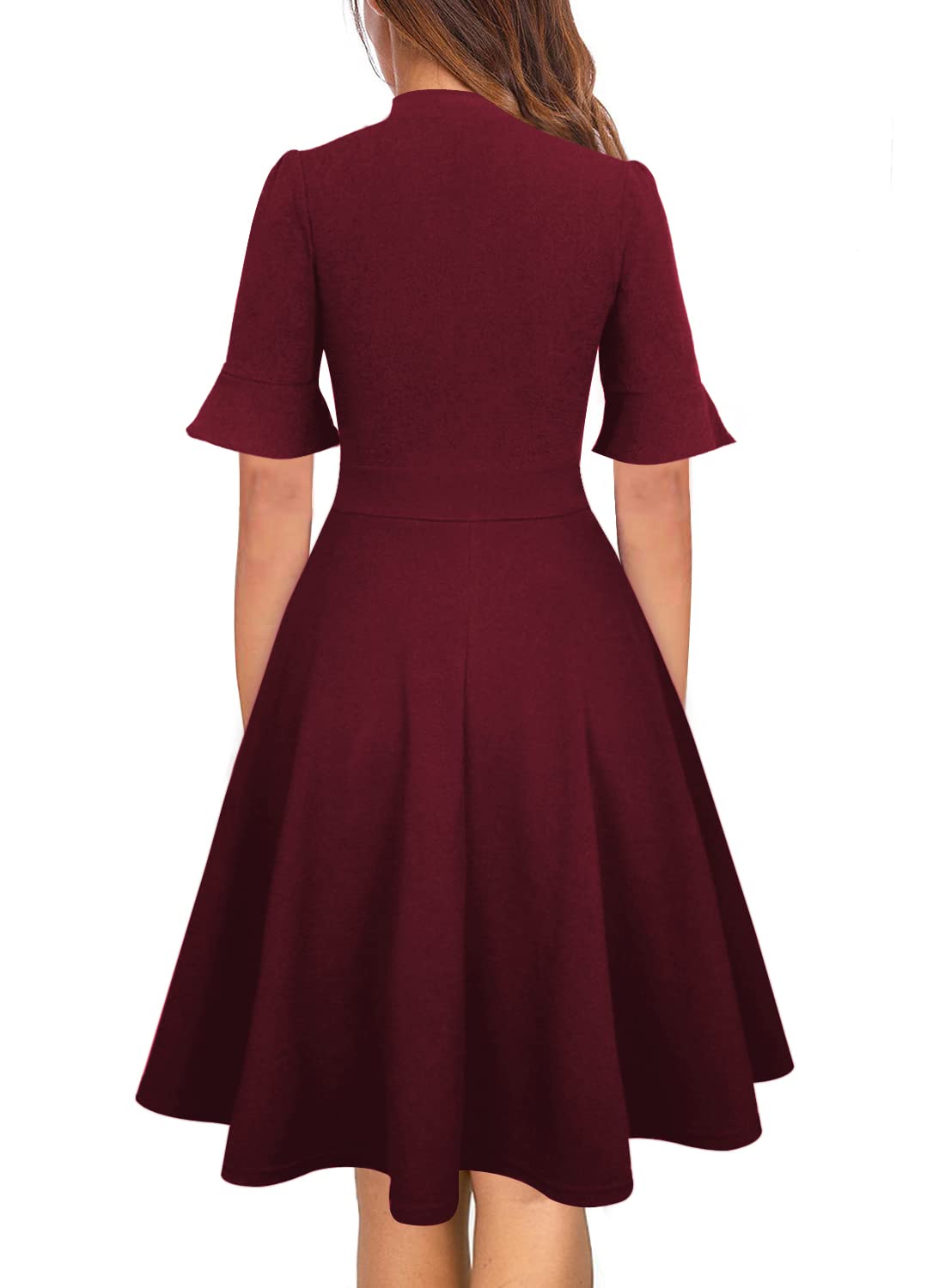 RANPHEE Christmas Dresses for Women 2025 Maroon Classy Tea Party Swing A Line Woman Knee Length Retro Country Concert Dress M