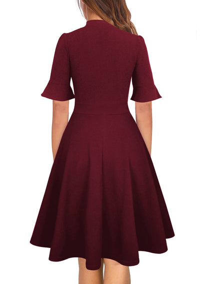 RANPHEE Christmas Dresses for Women 2025 Maroon Classy Tea Party Swing A Line Woman Knee Length Retro Country Concert Dress M