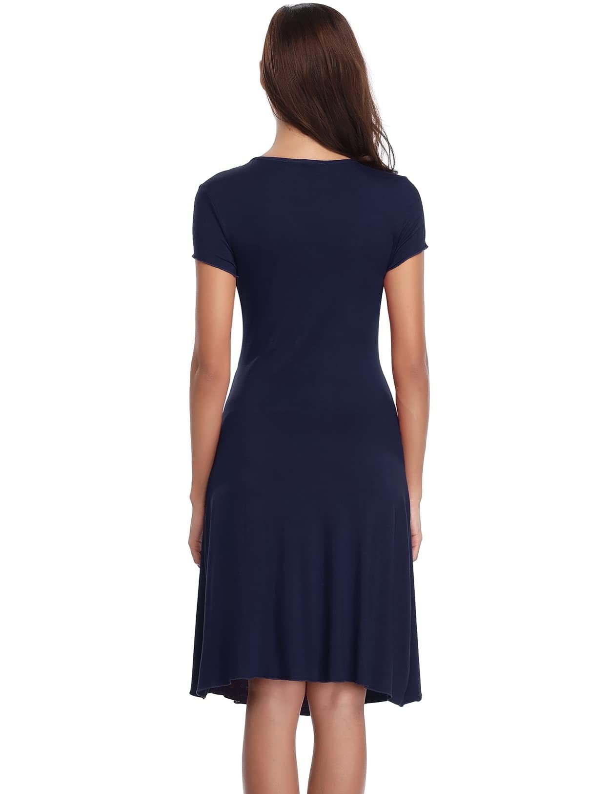 Irdcomps Women’s Breastfeeding Nightdress Maternity Nightshirt Nursing Nightgown Soft V Neck Pajama Loungewear Tops Dress for Pregnant Casual Navy Blue