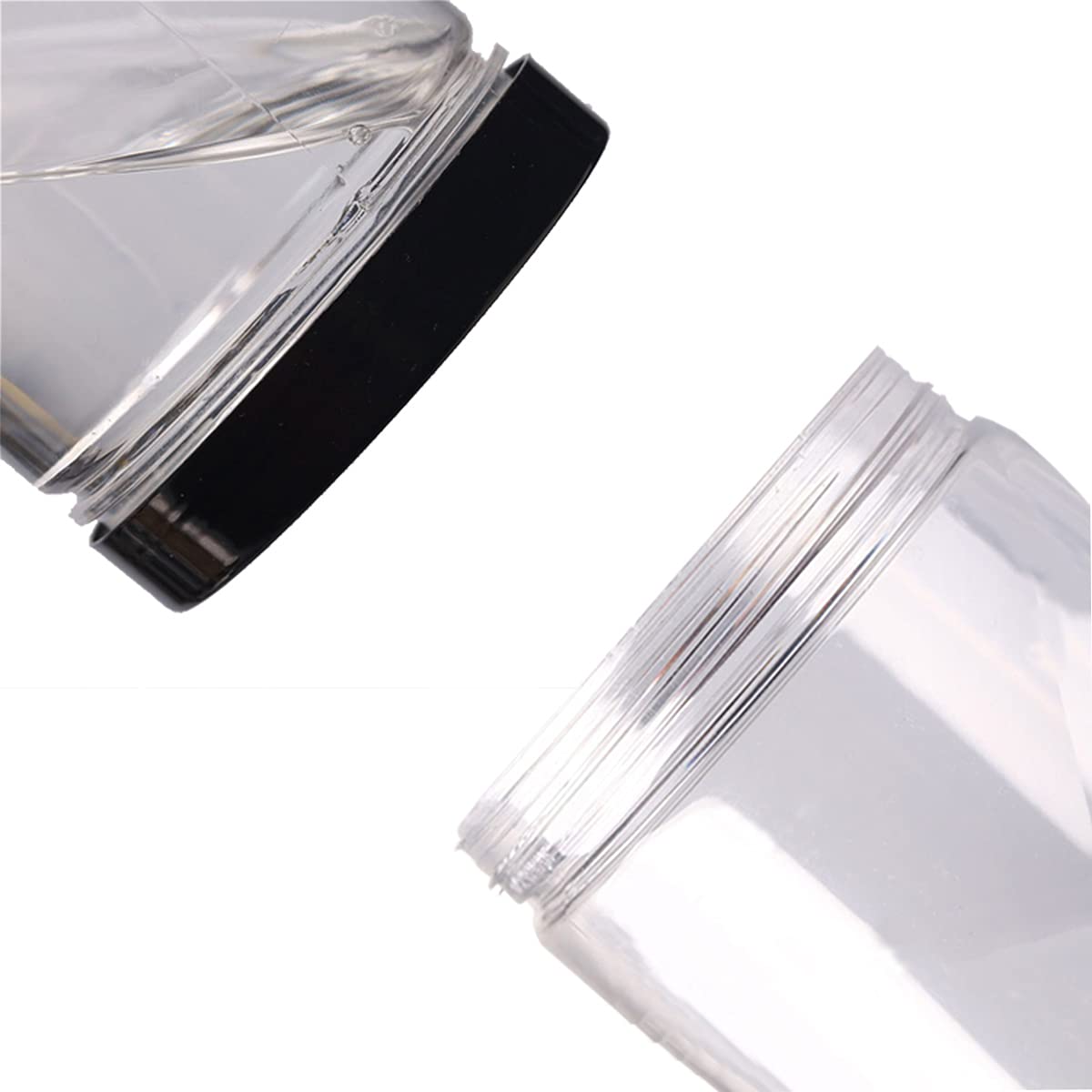 43oz (1280 ml) Clear Plastic Jars with Smooth Black Lids and Labels (6 Pack), Wide Mouth, BPA Free, PET Jars Bulk for Home & Kitchen Pantry Organization and Storage (Black)