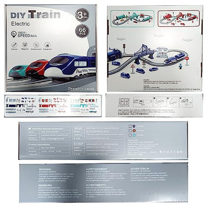 XIAPIA Railway Learning Educational Toys, Train Sets for Kids Boys Girls Age 3 Years Up, 66 Pcs Electric Track Accessories Car Set Christmas Xmas New Year Gifts (blue police)