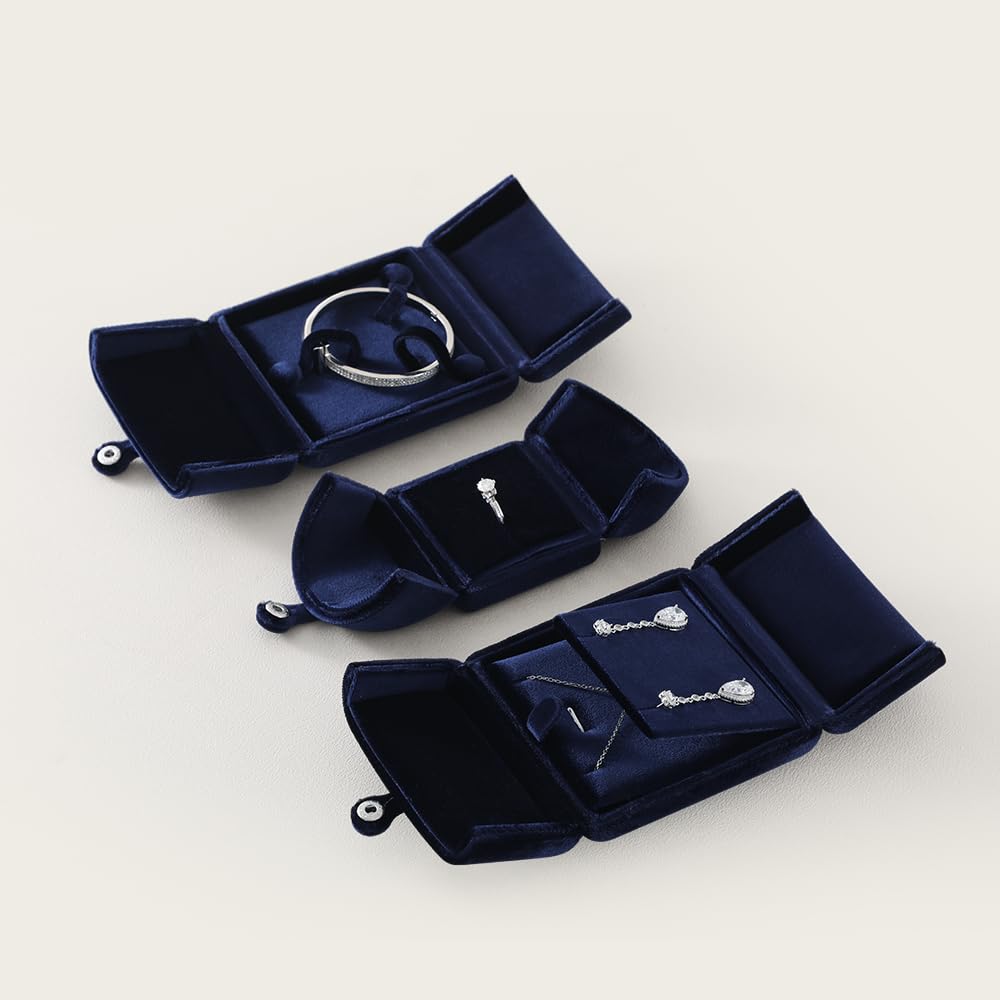 Yinbeini Necklace Jewelry Box，Velvet Earring Gift boxes Display，Valentine Necklaces Holder for Women，Men Earrings Storage Cases (Blue)