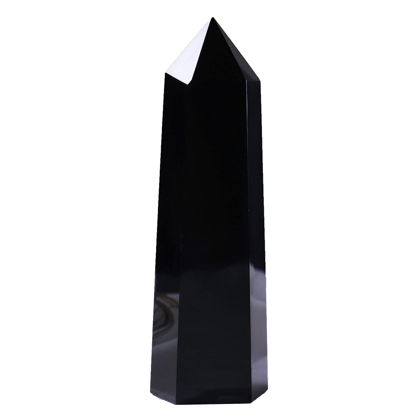 Runyangshi Large Black Obsidian Healing Crystal Wand 4.72"-5" Crystal Tower 6 Faceted Single Point Crystal Prism Wand Natural Quartz Stones for Meditation Reiki Chakra Therapy Home Decor Gift