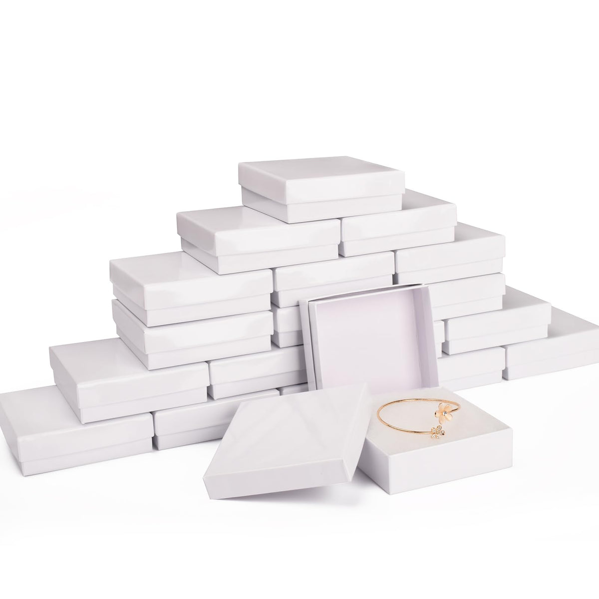 Foraineleyo Cardboard Jewelry White Gift Boxes 20 Pack3.5×3.5×1 inches, Small Cardboard Jewelry Boxes with Cotton Filled and Lids,its apply to displaying necklaces, rings, bracelets, earrings