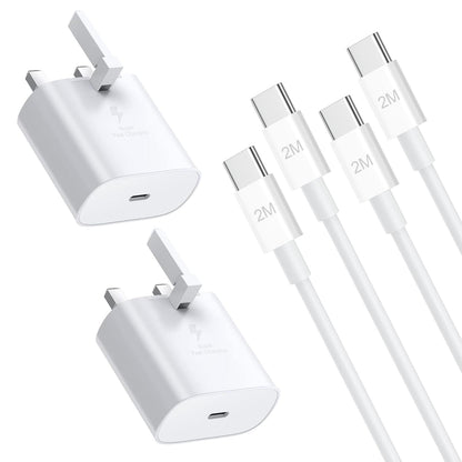 2-Pack Samsung Super Fast Charger, USB C Charging Plug UK and 2M Cable USBC to Type C for Phone Samsung Galaxy S24 S23 Ultra S22 fe S21+ S20 A33 A34 A35 A55 A53 A54 A16 A15 A14 A13 A12 A05S A04S A32