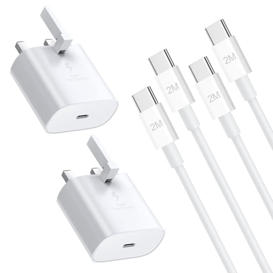 2-Pack Samsung Super Fast Charger, USB C Charging Plug UK and 2M Cable USBC to Type C for Phone Samsung Galaxy S24 S23 Ultra S22 fe S21+ S20 A33 A34 A35 A55 A53 A54 A16 A15 A14 A13 A12 A05S A04S A32