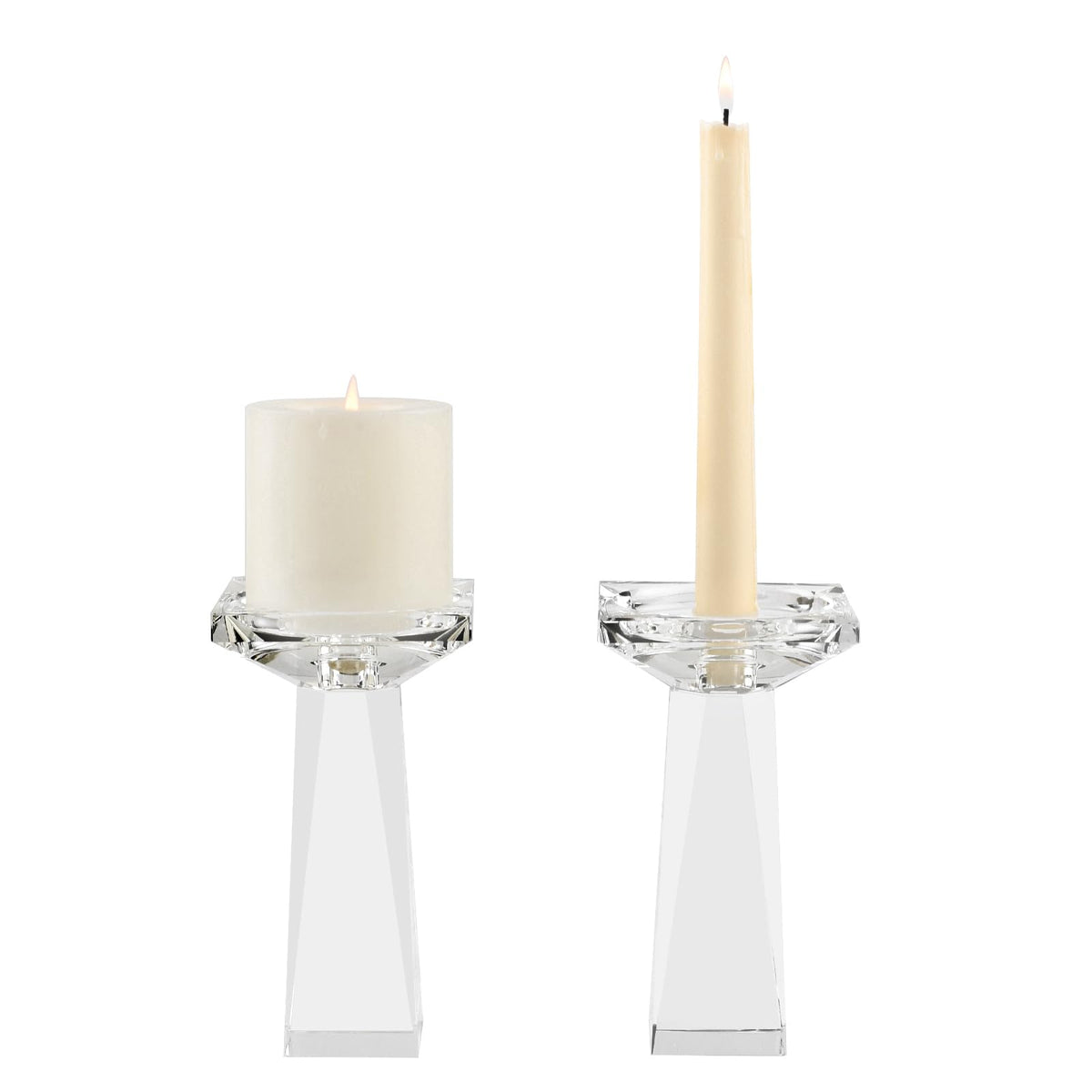 Marvala Crystal Taper/Pillar Candle Holders Set of 2, Heavy Solid Hand Cut Candle Stands Set, 6.3 Inches Height, Table Centerpiece Home Decor for Wedding, Dining, Party, Clear