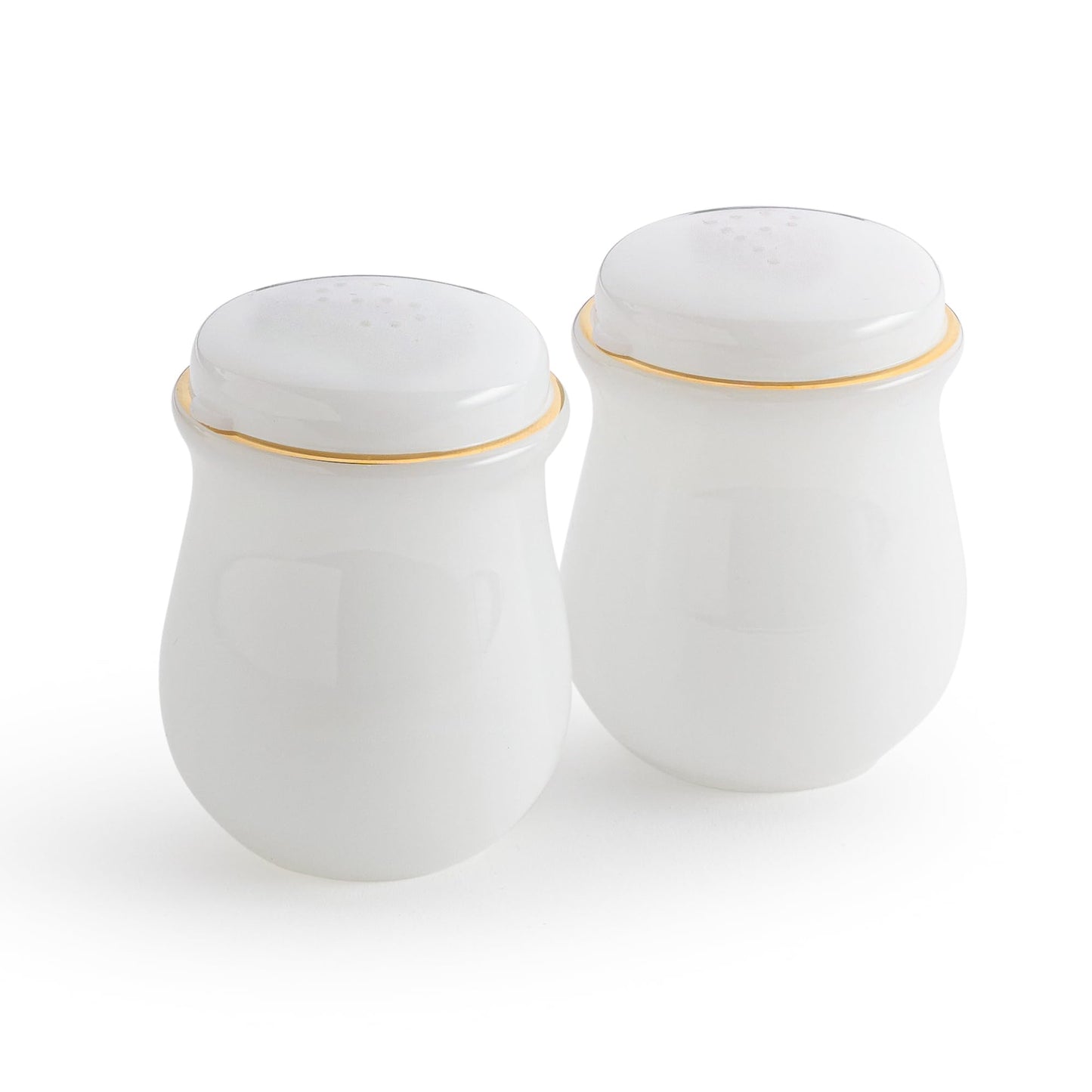 Barski Glass Salt & Pepper Shaker – Set of 2 Shakers, White with Gold Rim, 2.3" Height – Elegant Shakers for Dining Table, Kitchen, Parties, Cooking, Entertaining, and Special Occasions