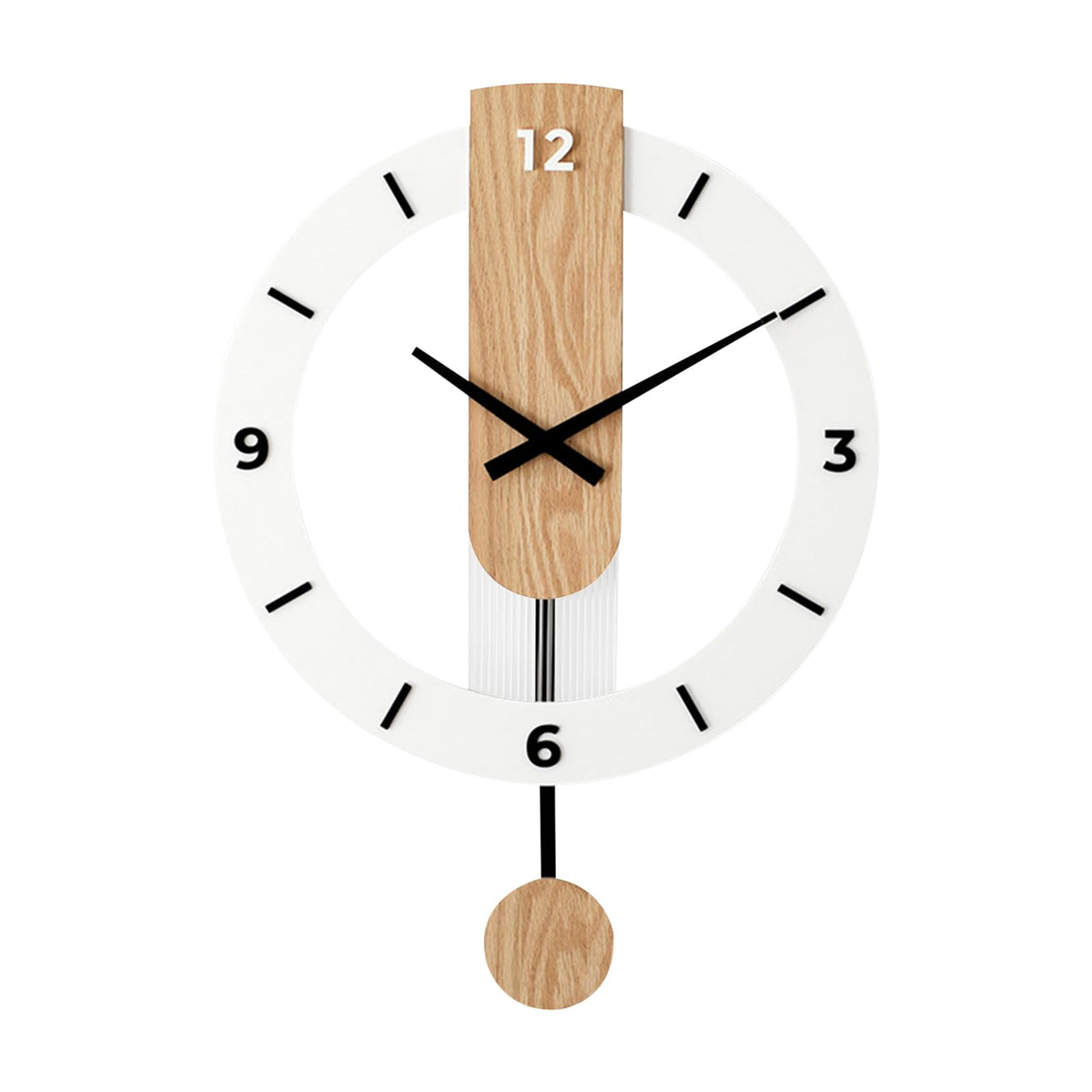 Ergocar Wooden Swing Clock, The Mute Wooden Roman Numeric Hanging Clock, Suitable for Decorative Living Room, Kitchen, Bedroom, Office