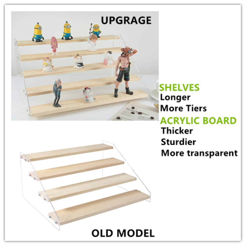 PACKGILO 2 Pack 5 Tier Acrylic Display Stand for Figures Wooden Risers Display Case for Craft Fair Acrylic Cupcake Stand for Dessert Table Top Jewelry Displays for Craft Shows Perfume Shelf (SMALL)