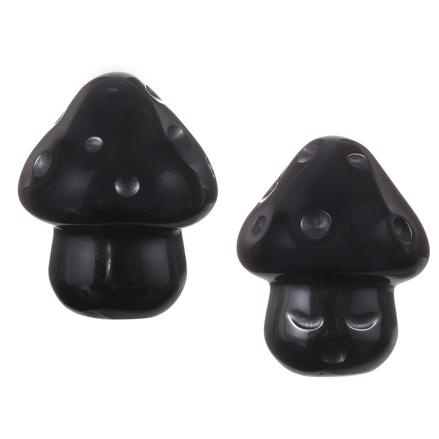 mookaitedecor Set of 2 Black Obsidian Crystal Mushroom Sculpture Hand Carved Mini Mushrooms Statue Figurine Pocket Stone for Healing Reiki Balancing Home Decor,1.14 inch