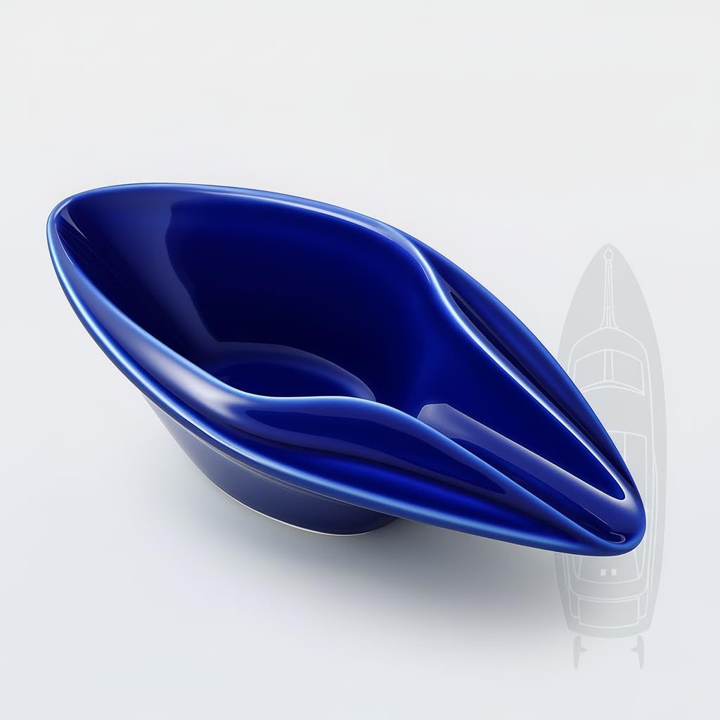Ceramic Decorative Bowl Luxury Yacht-Inspired – Sculptural Glossy Blue Design, Modern Catchall Tray for Desk, Entryway & Coffee Table Home Décor