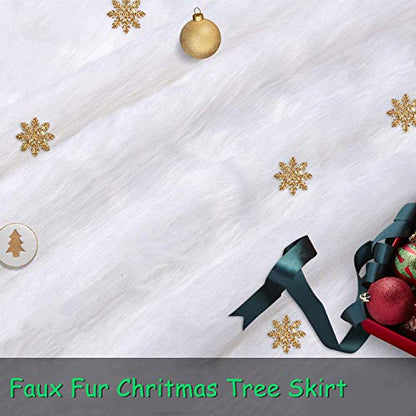 Christmas Tree Skirt - 48 inches White Luxury Soft Faux Fur Tree Skirt, Large Christmas Tree Skirts, Pets Favors for Xmas Tree Decorations and Ornaments Fluffy Long Fur