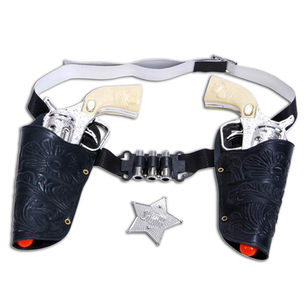 ArtCreativity Cowboy Toy Gun Holster and Belt 9 Piece Set for Kids. 2 Toy Pistols, 1 Sheriff Badge, 2 Gun Holsters, and 3 Play Bullets, 1 Adjustable Belt, Old Western Action Belt for Sheriff