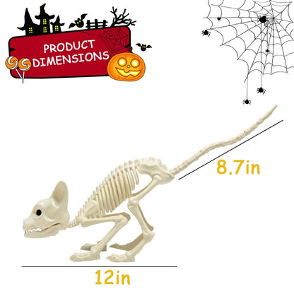 LUKBERA Cat Halloween Decoration, Animal Skeleton with Posable Joints for Graveyard Scene and Haunted Houses