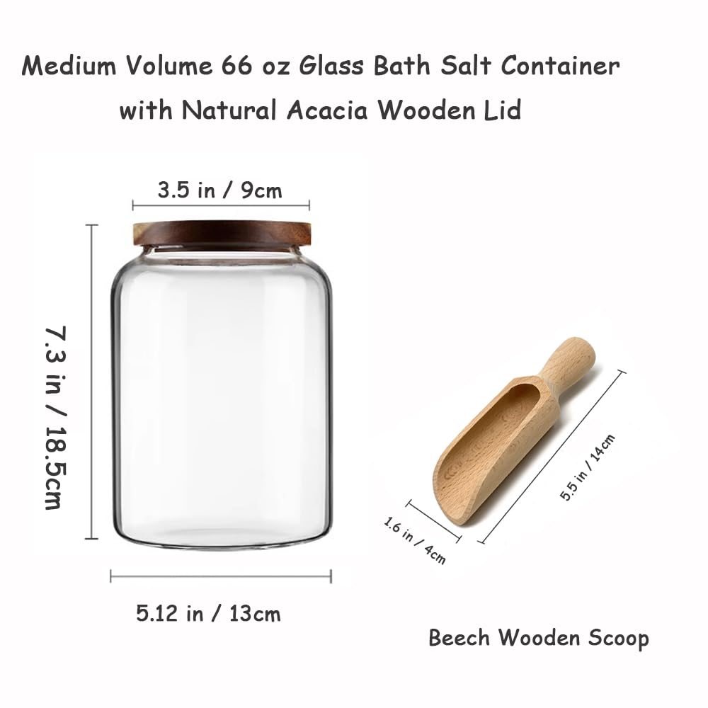 BEECO GIF2U 66 oz Bath Salts Glass Jar with Wooden Lid and Scoop,Bathroom Decor Container,Airtight Storage Bathtub Accessories for Women
