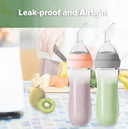 Haakaa Silicone Baby Food Dispensing Spoon Feeder 4oz - Infant Squeeze Cereal Feeder, Baby Fresh Food Feeder, Feed Bottle for Puree, Solid Baby Food, BPA Free, 4m+ Babies – Grey
