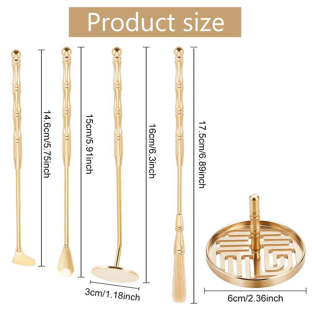 WEBEEDY 5Pcs Incense Making Kit Brass Incense Tool Kit Set- Incense Spoon Incense Press Shovel Brush for Incense Burner Kit Yoga Meditation, Fu Character