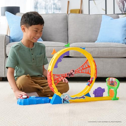 Marvel Spidey and His Amazing Friends Amazing Metals Super Loop Track Set - 28-Inch Race Track with Launcher, 360 Degree Super Loop, and Exclusive Amazing Metals Vehicle