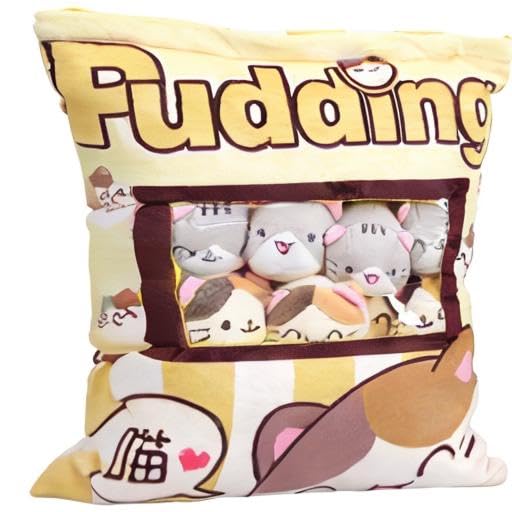 Naixin Cute Snack Pillow Stuffed Animal Toys Pudding Decorative Removable Kitty Cat Dolls Creative Toy Gifts for Teens Girls Kids,Height:35-40CM